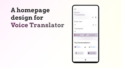 Voice Translator design challenge homepage iconography light mobile translator ui