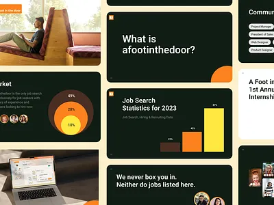 A Foot in the Door - Job Search Website, Pitch Deck branding deck google slides graphic design interface job job search marketing ossmium pitch deck presentation search slides ui user experience user interface ux web page webdesign website design