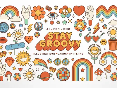 Groovy Hippie Collection app branding design graphic design illustration logo typography ui ux vector