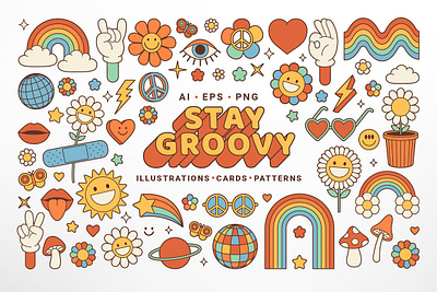 Groovy Hippie Collection app branding design graphic design illustration logo typography ui ux vector