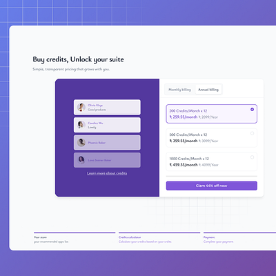 Purchase Credits branding credits pricing purchase ui