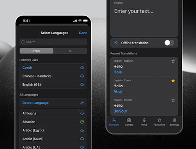 Translator App language select ui mobile app translator app twentyfourdesign ui ux visual design