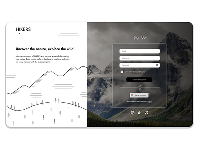 #DailyUI - "Hikers" (Sign Up page) create account glassmoprhism input fields minimalistic sign up ui ux