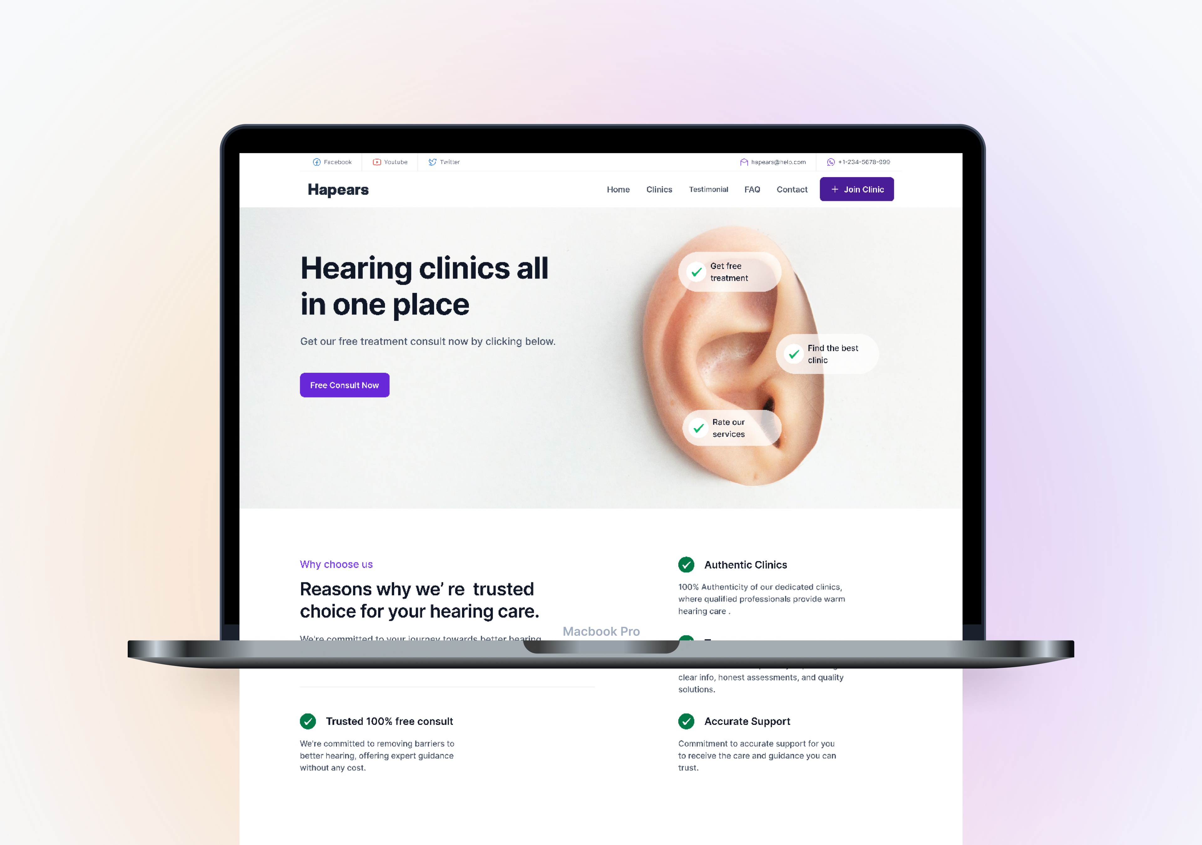 Hapears clinic website landing page design hospital ui website