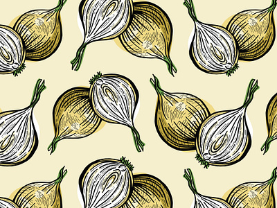 Onion Repeat Pattern cooking culinary design engraving etching food hand drawn illustration ingredients line art onions pattern pen pen and ink print repeat restaurant scratchboard seamless vegetable
