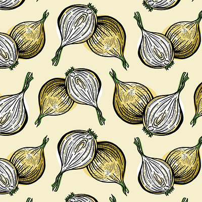 Onion Repeat Pattern cooking culinary design engraving etching food hand drawn illustration ingredients line art onions pattern pen pen and ink print repeat restaurant scratchboard seamless vegetable