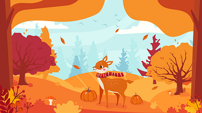 Autumn season adobe illustrator autumn autumn season cute deer design digital illustration fall graphic design hygge illustration leaves mock pumpkin thanksgiving