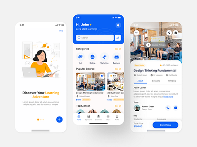 E-Learning Mobile App | Learning Management System android course app design education app elearning app elearning mobile app figma figma design figma ui design figma ui kit ios learning app learning app design learning management system minimal app mobile app online learning ui uiux ux