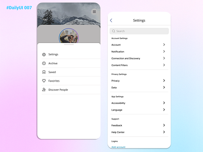 Daily UI 007 - Setting Screen 100dayschallenge app appdesign dailyui dailyuichallenge design figma mobile design mobile screen product design setting social media social media settings ui uidesign ux design