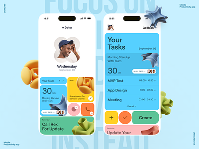 Productivity App 3d android app app design app interface app ui design application blue design ios minimal mobile mobile app mobile app design mobile ui mobile ui designer productivity app sajon ui ux