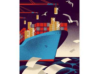 So why does Maersk pay so little in taxes? book design concept design editorial editorial illustration food graphic design illustration illustrator maersk magazine magazine illustration motion graphics sea seagulls ship traffic transport trucking vintage