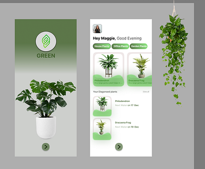 GO GREEN app branding design figma graphic design green plants reminder ui water
