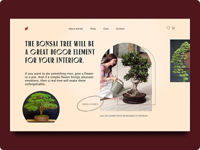 Concept for bonsai tree shop design landing ui