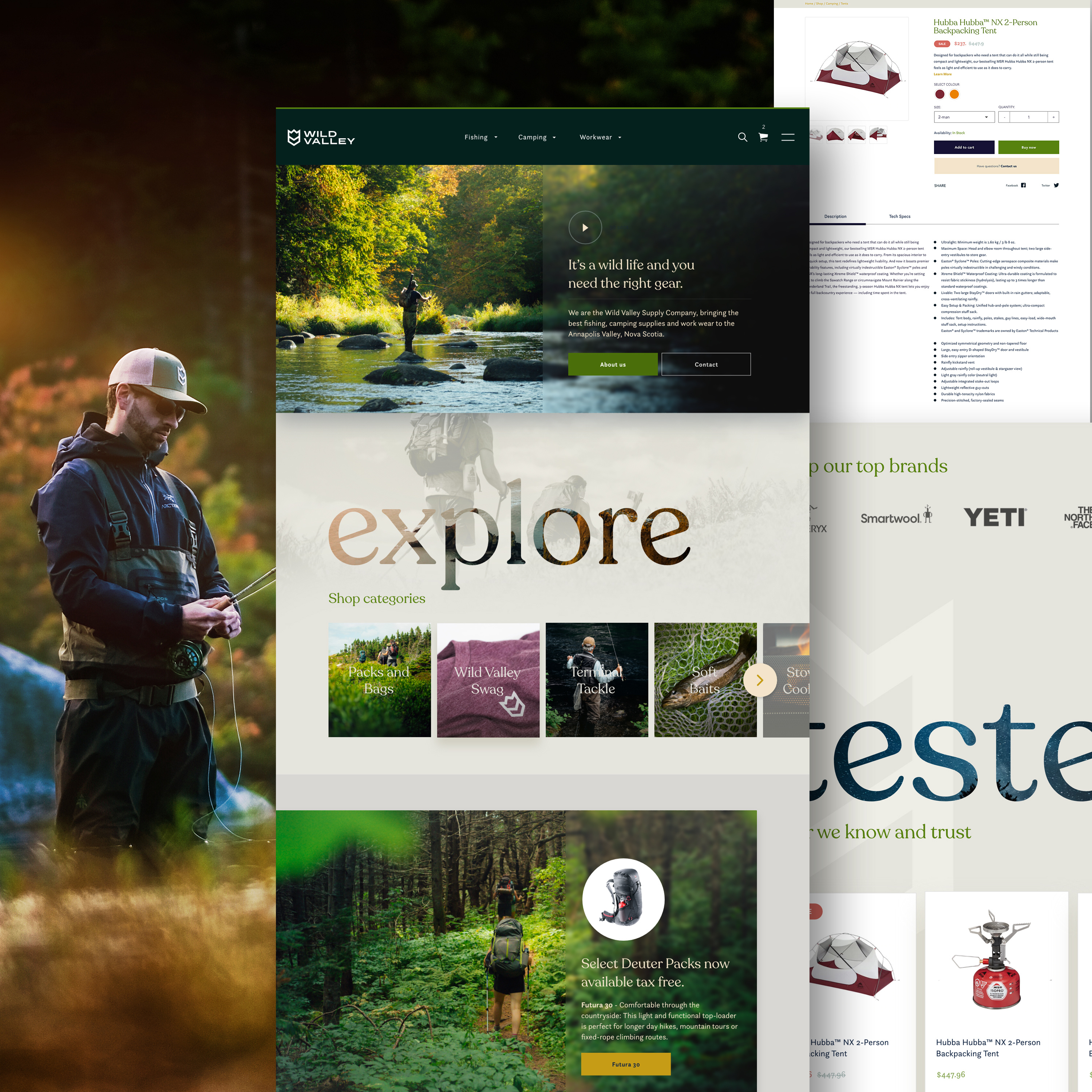 Wild Valley Shopify Theme branding ecommerce fishing store graphic design madewithxd outdoors outdoors store shopify store ui ux web design wild wild valley