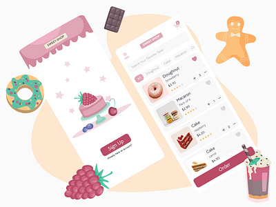 Sweet Shop app application cake candy confectionary design dessert doughnut figma illustration shop sweet ui ux