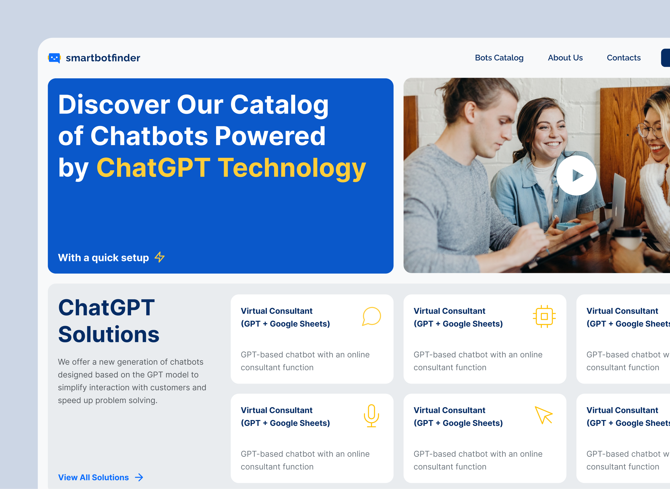 SmartBotFinder Landing Page ui