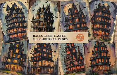 Free Halloween Castle Junk Journal Pages design digital art digital download ephemera fall free freebie ghost halloween graphic design halloween halloween ephemera halloween junk journal kit halloween junk journal pages halloween landscape illustration junk journal digital junk journal paper pumpkin spooky watercolor