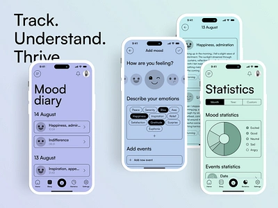 Mood Tracker App app app interaction clean design colors emoji emotion emotion tracker flat health tracker interaction mental health mobile monochrome mood mood tracker stress typography ui ux wellness