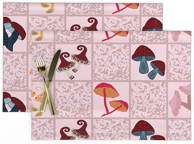 Cute mushrooms checkers cute design fabric designer home decor modern mushrooms product design seamless pattern surface design textile pattern designer textured vector wallpaper design