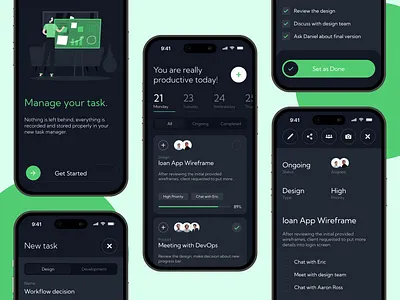 tasked assign calendar clean design green manage manager mobile notes productive simple task today ui