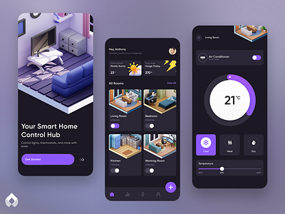 Smart Home App Design - Avant 3d branding design home purple smart home ui ui app design ui design ux
