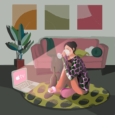 evening to yourself advertising advertising illustration aesthetic atmosphere character evening girl home hügge illustration lifestyle