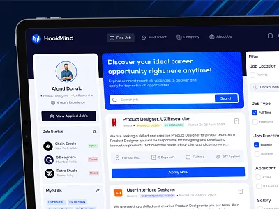 Job Finder Dashboard Ui Ux Design. admin panel admin panel design admin panel ui ux crm dashboard dashboard design dashboard ui ux job finder dashboard design latest nft dashboard popular pro saas team trending trending ui ux design ui ux ui ux design web app web app ui ux