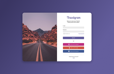 001 #DailyUI Travelgram Sign Up Page ui