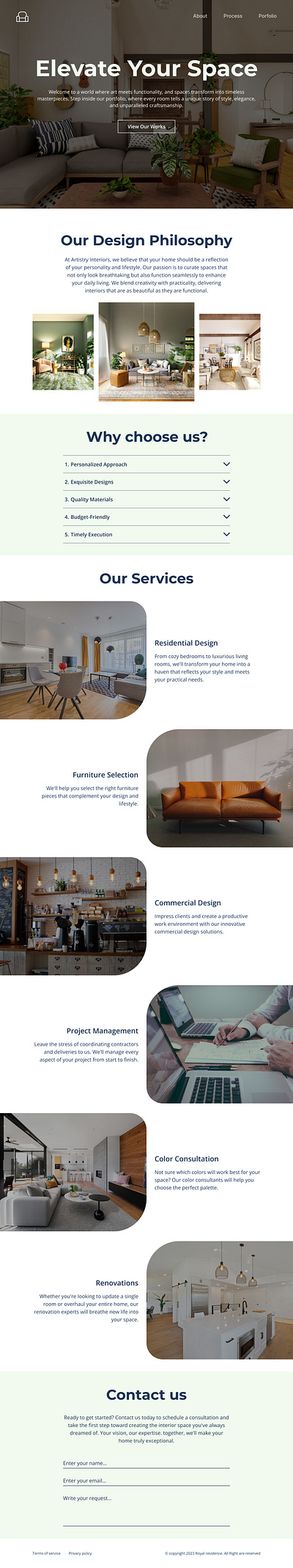 Interior design website mockup animation branding figma graphic design interior design landing page design motion graphics ui user experience design user interface design ux web design