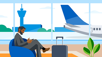 Airport lounge airport chase flight illustration lounge man mobile plane travel ui