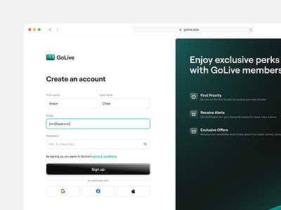 GoLive – Sign Up clean clean ui concept design figma interface signup signup page ui ui design web web design website design
