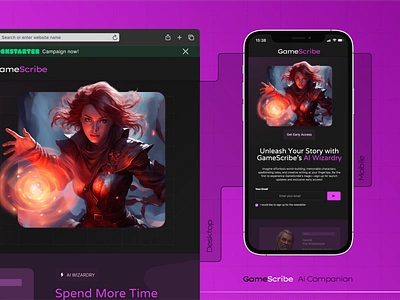 Gamescribe Ai - Landing page ai app branding dark dnd graphic design graphics hero illustration landing page logo pink product design ui ux visual design web web design webflow website