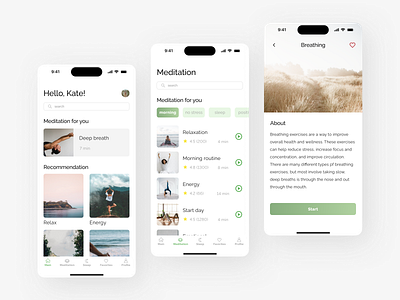 Meditation app app design ui ux