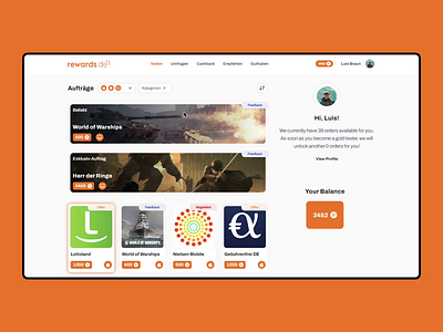 WebApp/Rewards.de - Achieve your reward for playing mobile games design desktop game gaming product design saas ui ux web web app