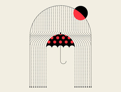 Dry & High abstract black design geometric illustration minimalist rain red umbrella
