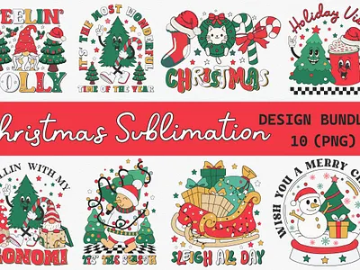 Retro Christmas Sublimation Bundle tree