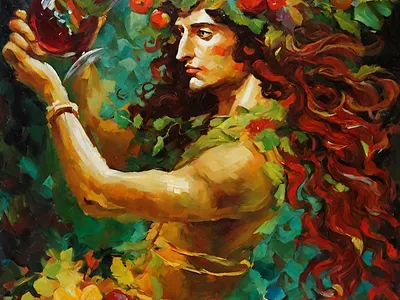 Dionysus, Greek god of wine and revelry. graphic design