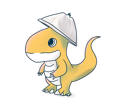 Rexie the Paper-Hat Mini dino doodle illustration