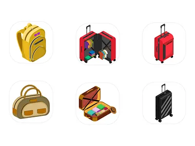 Isometric Pack of Bags. bag design icon icon design illustration isometric luggage set luggage travel travel essentials vacation mode