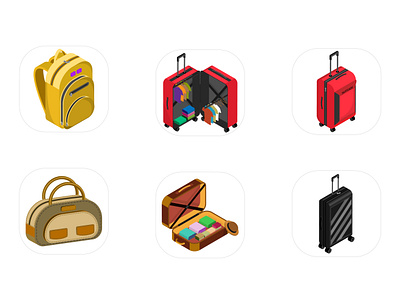 Isometric Pack of Bags. bag design icon icon design illustration isometric luggage set luggage travel travel essentials vacation mode