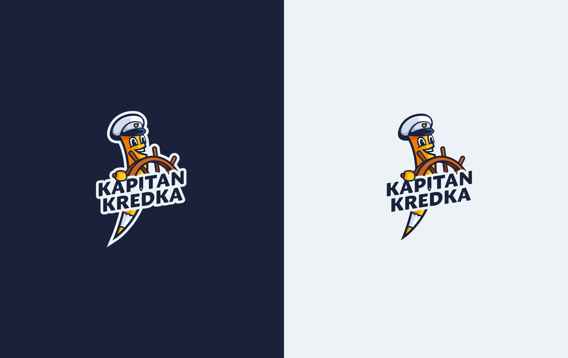 Kapitan Kredka (Captain Crayon) logo design branding cartoon character kids logo school