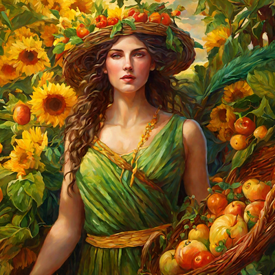 Demeter, Greek goddess of agriculture, fertility, & the harvest. graphic design
