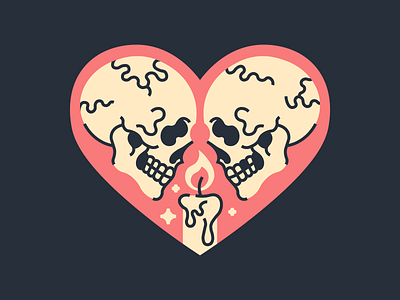 Love's Eternal Flame candle flat heart illustration minimal skeleton skull tattoo vector