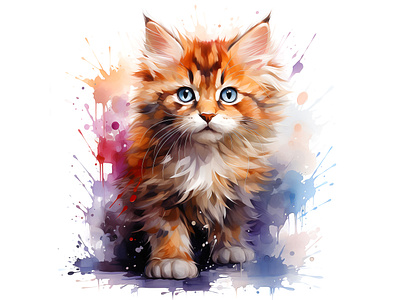WATERCOLOR CAT artwork cat colorful design mockup watercolor