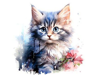 WATERCOLOR CAT art artwork cat design graphic illustration kitten painting watercolor