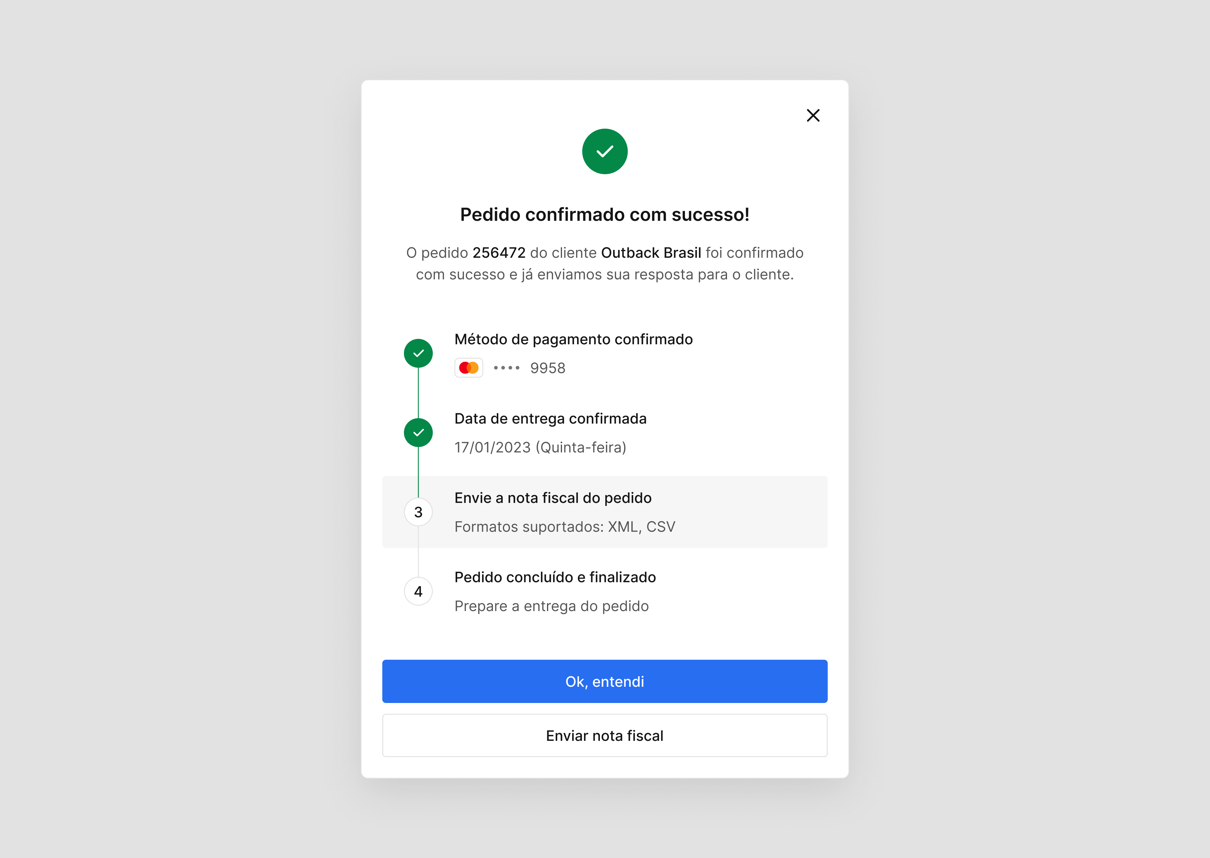Sucess Feedback - Steps Modal card checklist clean complete design system desktop details feedback figma light mode modal order payment progress steps sucess to do ui user experience web