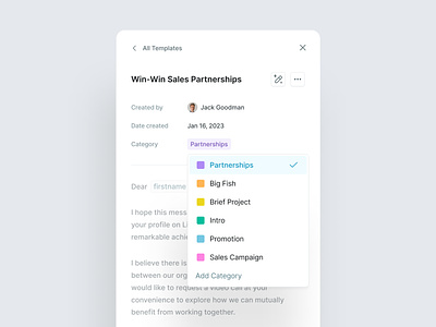 Message Templates Categories — Surfe UI add category add template categories categorise components design system edit category email templates message new template product desing saas saas software sales templates sales tool tags templates ui ui design uiux