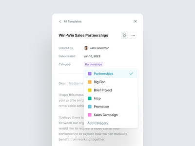 Message Templates Categories — Surfe UI add category add template categories categorise components design system edit category email templates message new template product desing saas saas software sales templates sales tool tags templates ui ui design uiux