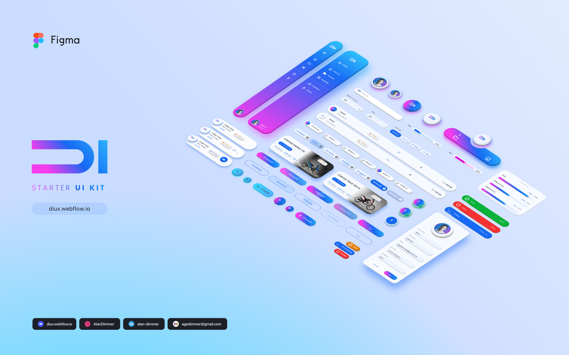 DIUX Starter UI Kit 3d app bars buttons cards chevron design system figma gradient kit mobile sidebar status tabs ui ui design system ui system uiux ux web app
