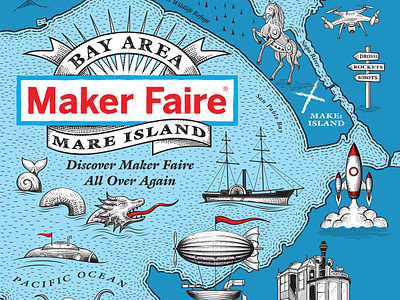 Bay Area Maker Faire Poster cartography engraving etching illustration map poster typography